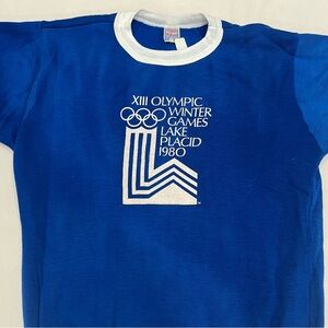 VTG. 1980 Olympic Winter Games Lake Placid Blue Sweatshirt Crew Sun Spec Medium